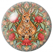 Cabochon en Verre Illustré Mandala Kangourou et Son Petit 12 à 25mm pour la Création de Bijoux Fantaisie – DIY
