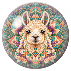 Cabochon en Verre Illustré Mandala Lama aux Boucles Ivoire 12 à 25mm pour la Création de Bijoux Fantaisie – DIY