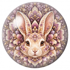 Cabochon en Verre Illustré Mandala Lapin aux Fleurs Mauves 12 à 25mm pour la Création de Bijoux Fantaisie – DIY
