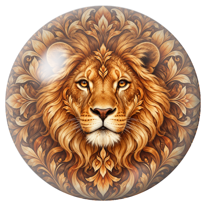 Cabochon en Verre Illustré Mandala Lion à la Crinière Dorée 12 à 25mm
