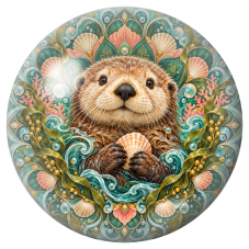 Cabochon en Verre Illustré Mandala Loutre au Coquillage 12 à 25mm pour la Création de Bijoux Fantaisie – DIY