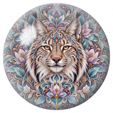 Cabochon en Verre Illustré Mandala Lynx aux Fleurs Violettes 12 à 25mm pour la Création de Bijoux Fantaisie – DIY