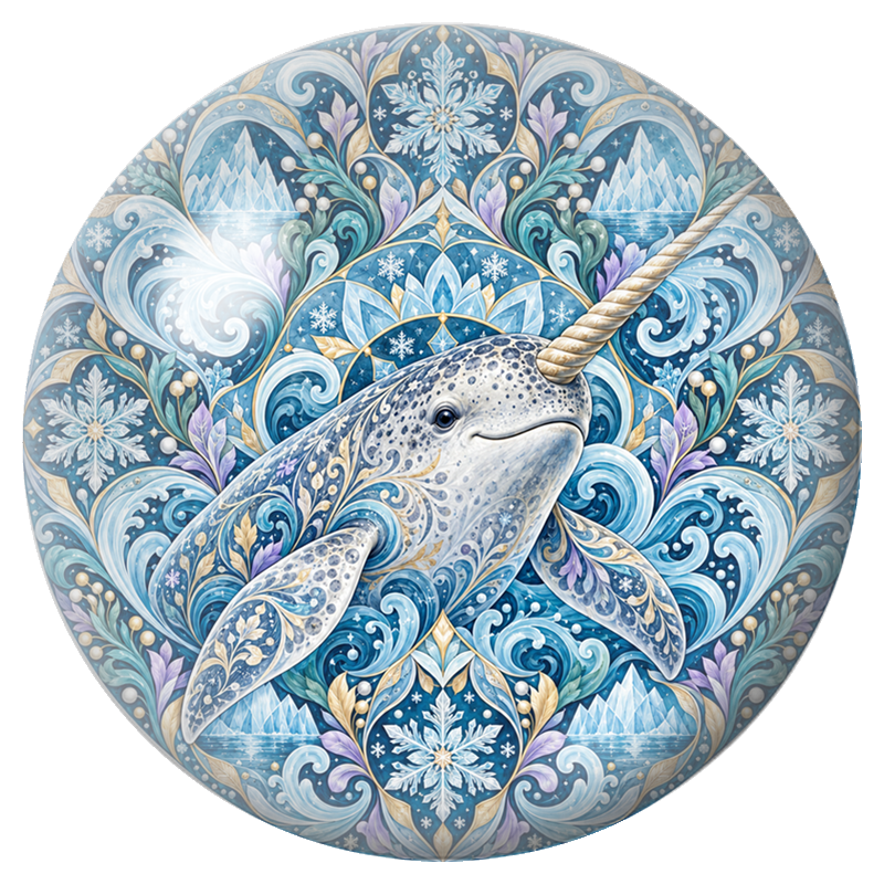 Cabochon en Verre Illustré Mandala Narval dans les Glaces 12 à 25mm