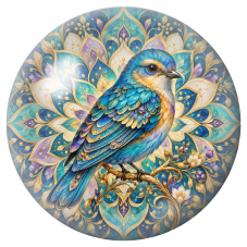 Cabochon en Verre Illustré Mandala Oiseau Bleu et Or 12 à 25mm pour la Création de Bijoux Fantaisie – DIY