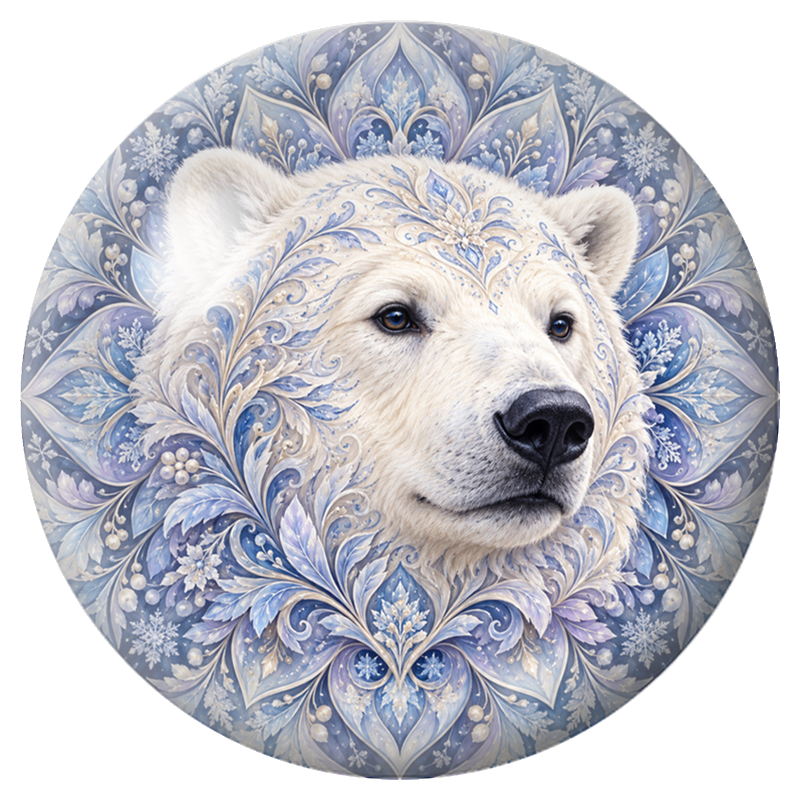 Cabochon en Verre Illustré Mandala Ours Polaire aux Flocons 12 à 25mm