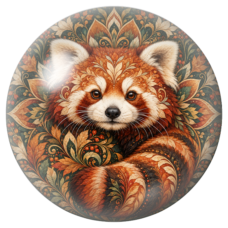 Cabochon en Verre Illustré Mandala Panda Roux aux Feuilles d’Automne 12 à 25mm