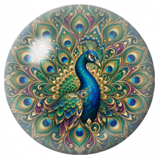 Cabochon en Verre Illustré Mandala Paon aux Plumes Turquoise 12 à 25mm pour la Création de Bijoux Fantaisie – DIY
