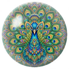 Cabochon en Verre Illustré Mandala Paon aux Plumes Émeraude et Saphir 12 à 25mm pour la Création de Bijoux Fantaisie – DIY