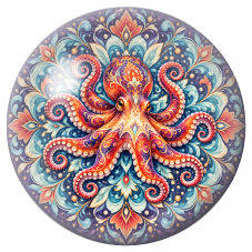 Cabochon en Verre Illustré Mandala Pieuvre aux Tentacules Colorés 12 à 25mm pour la Création de Bijoux Fantaisie – DIY