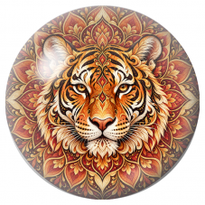 Cabochon en Verre Illustré Mandala Tigre aux Feuillages Flamboyants 12 à 25mm pour la Création de Bijoux Fantaisie – DIY