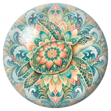 Cabochon en Verre Illustré Mandala Tortue Marine aux Fleurs 12 à 25mm pour la Création de Bijoux Fantaisie – DIY