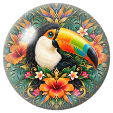 Cabochon en Verre Illustré Mandala Toucan au Bec Multicolore 12 à 25mm pour la Création de Bijoux Fantaisie – DIY