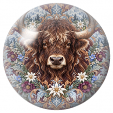 Cabochon en Verre Illustré Mandala Yak devant les Montagnes 12 à 25mm pour la Création de Bijoux Fantaisie – DIY