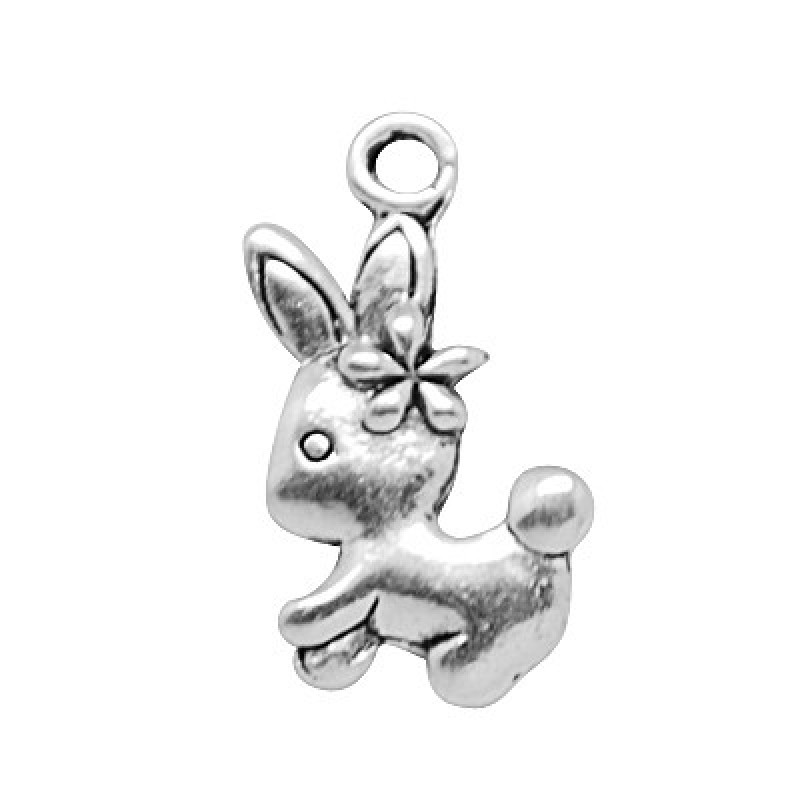 5 Breloques Lapin Fleur Argentée 18x10mm