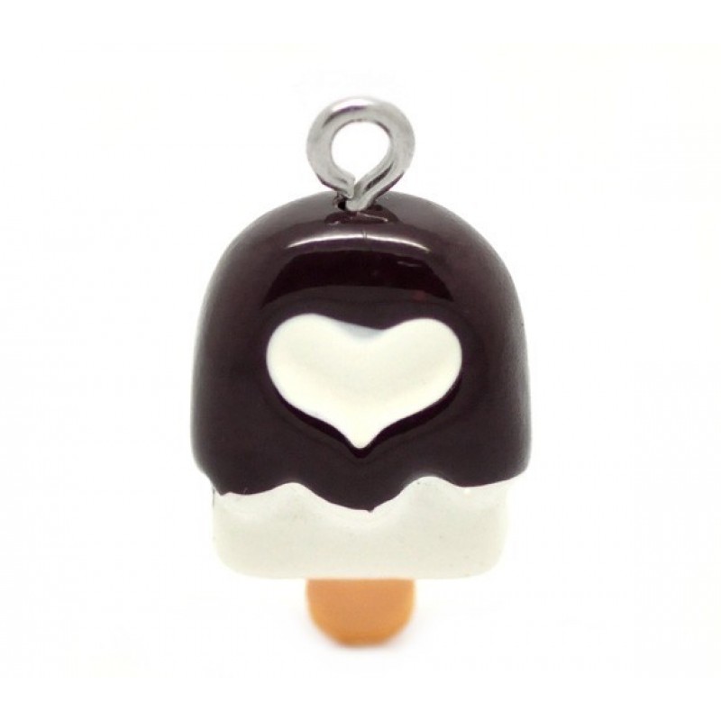 2 Breloques Glace Chocolat en Résine 22x13mm