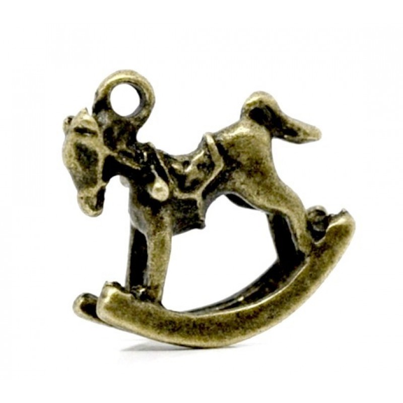 4 Breloques Cheval à Bascule Bronze 15x15mm