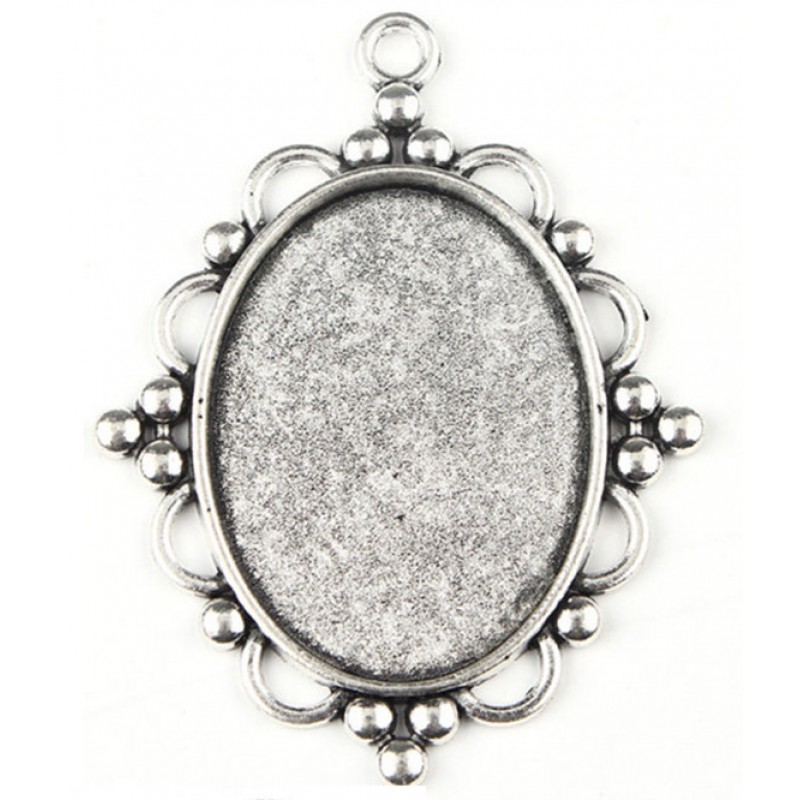 Support Pendentif Ornement Argenté pour Cabochon Ovale 30x40mm