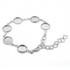 Support Bracelet Argenté Ajustable pour Cabochon 12mm pour la Création de Bijoux Fantaisie - DIY