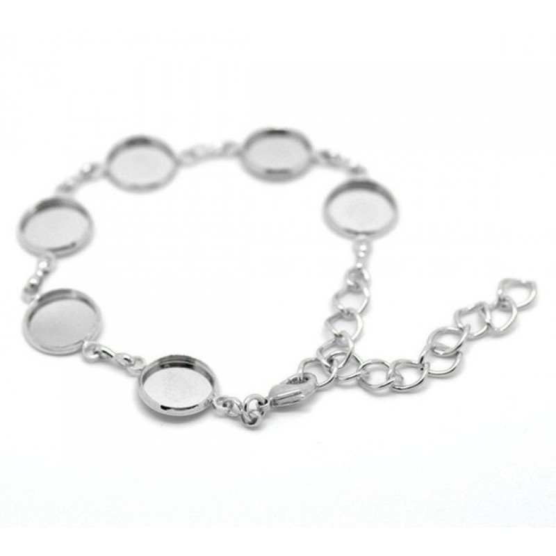 Support Bracelet Ajustable Argenté pour 6 Cabochons 12mm