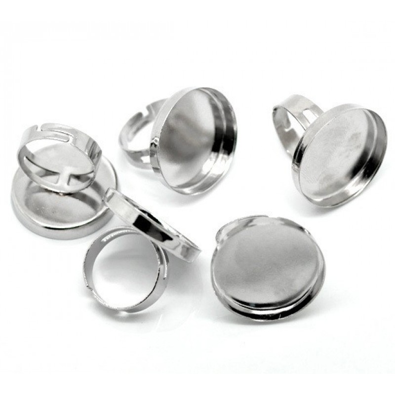 2 Supports Bagues Ajustables Argentés pour Cabochon 25mm