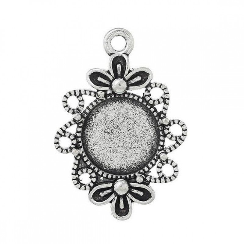 2 Supports Pendentifs Fleurs Argentés pour Cabochon 12mm