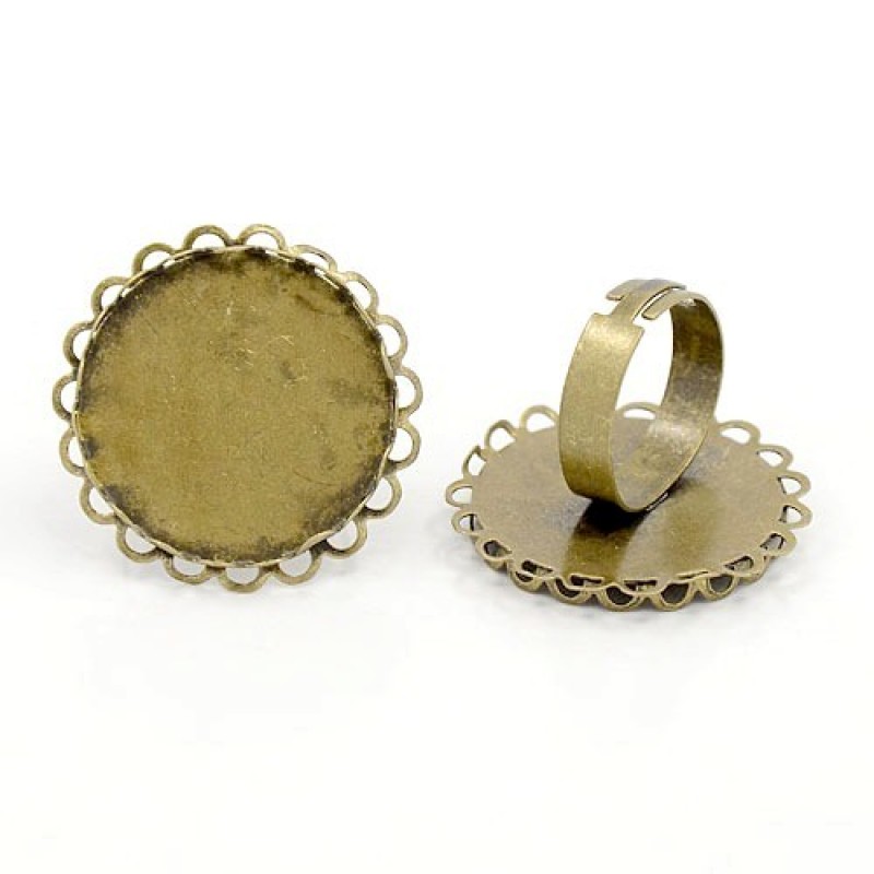 Support Bague Ajustable Festonné Bronze pour Cabochon 25mm