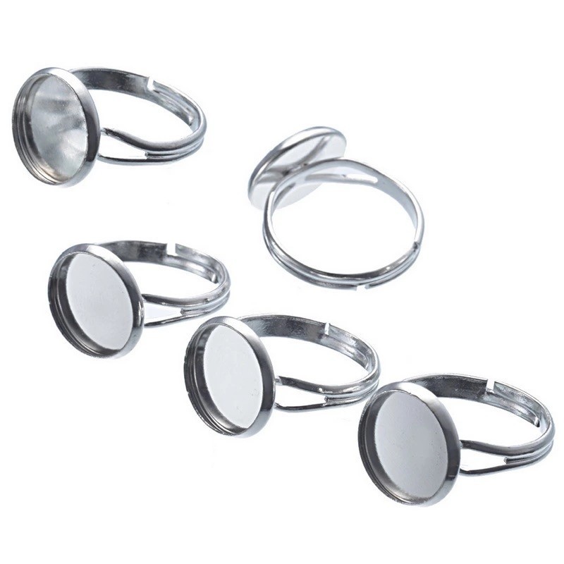 2 Supports Bagues Ajustables Argentés pour Cabochon 12mm