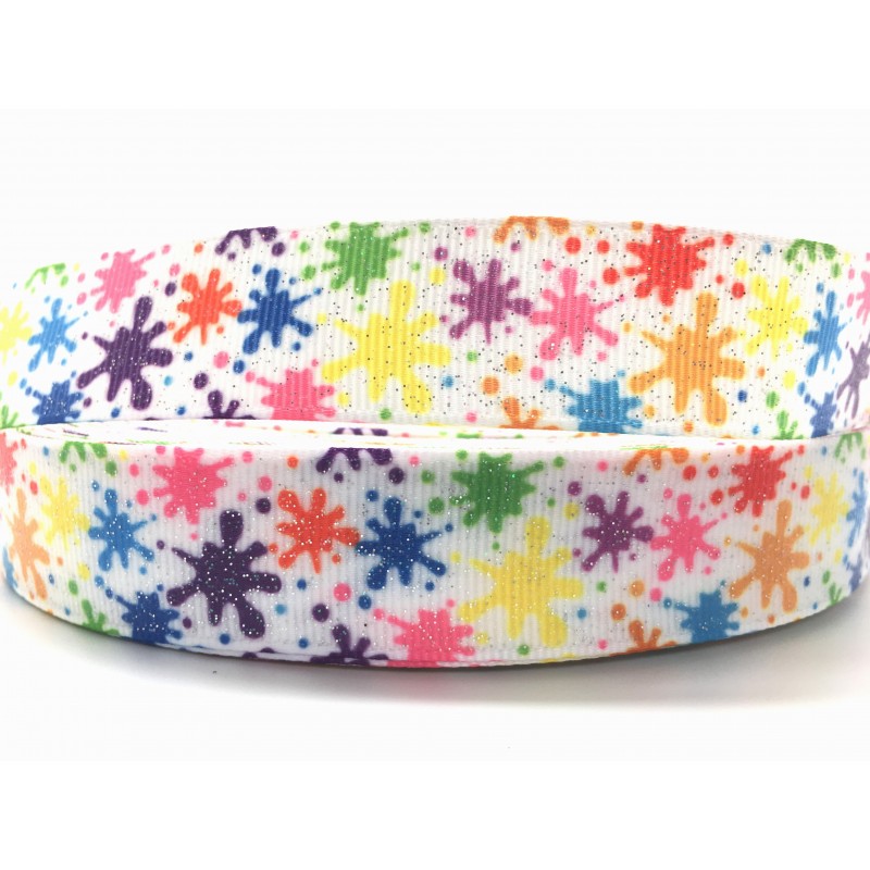 1 Mètre de Ruban Gros Grain Pailleté Tâches d'Encre Peinture 22mm