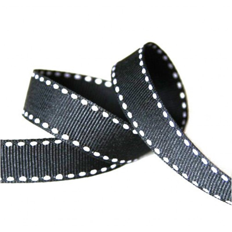 1 Mètre de Ruban Noir et Blanc Gros Grain 10mm
