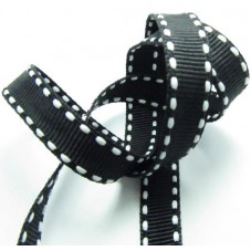 1 Mètre de Ruban Noir et Blanc Gros Grain 10mm