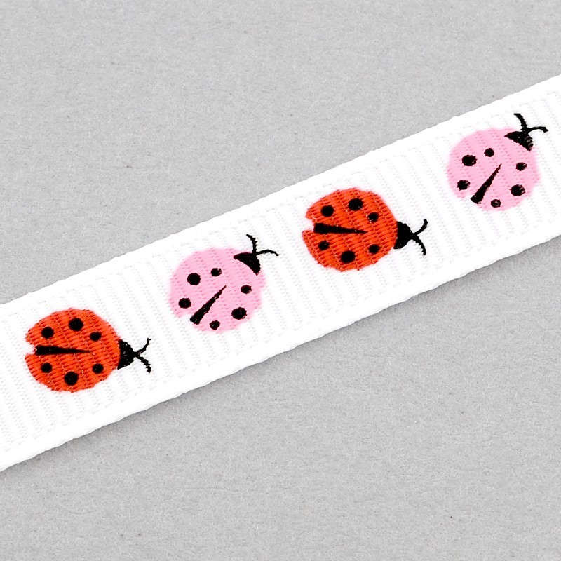 1 Mètre de Ruban Gros Grain Coccinelle 9mm