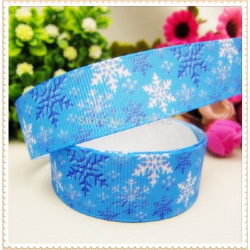 1 Mètre de Ruban Gros Grain Flocon de Neige Noël 22mm