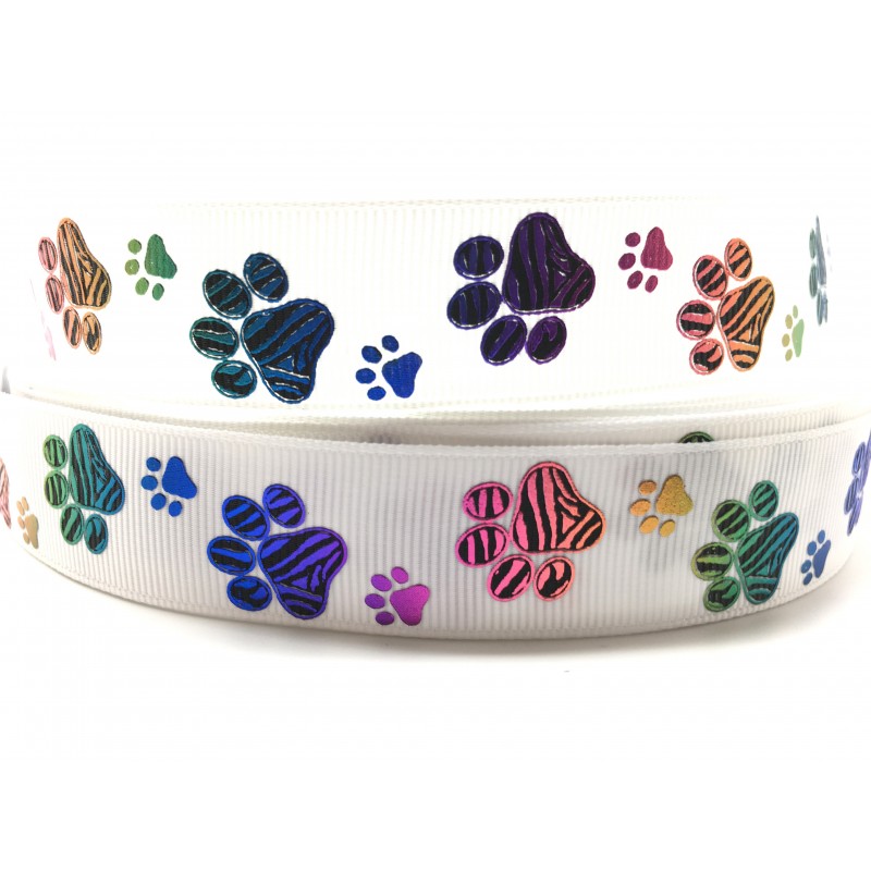 1 Mètre de Ruban Gros Grain Patte de Chien Chat 22mm