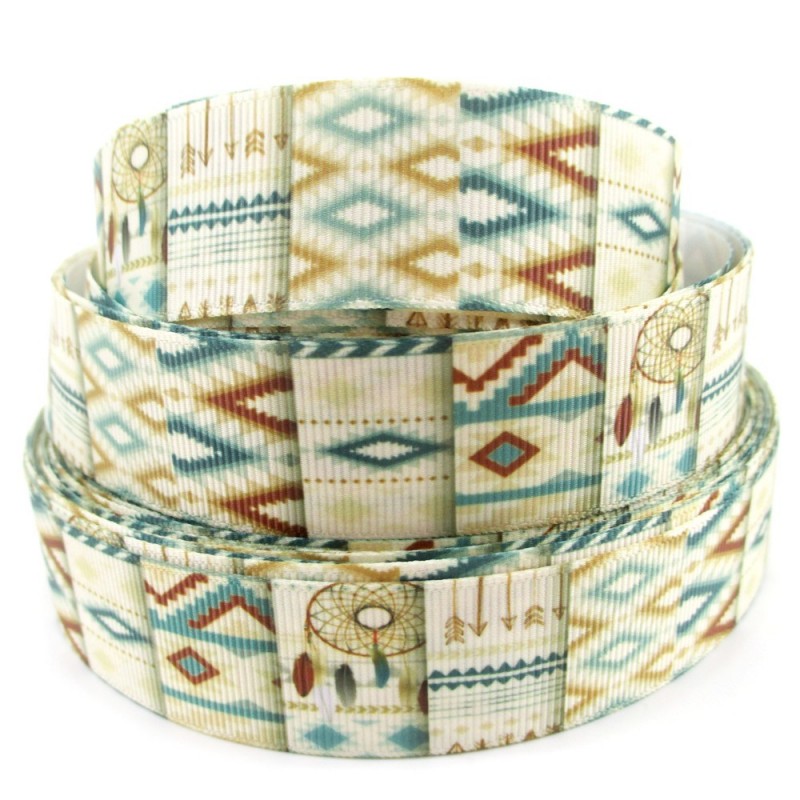1 Mètre de Ruban Gros Grain Style Indien Attrape-Rêves 25mm