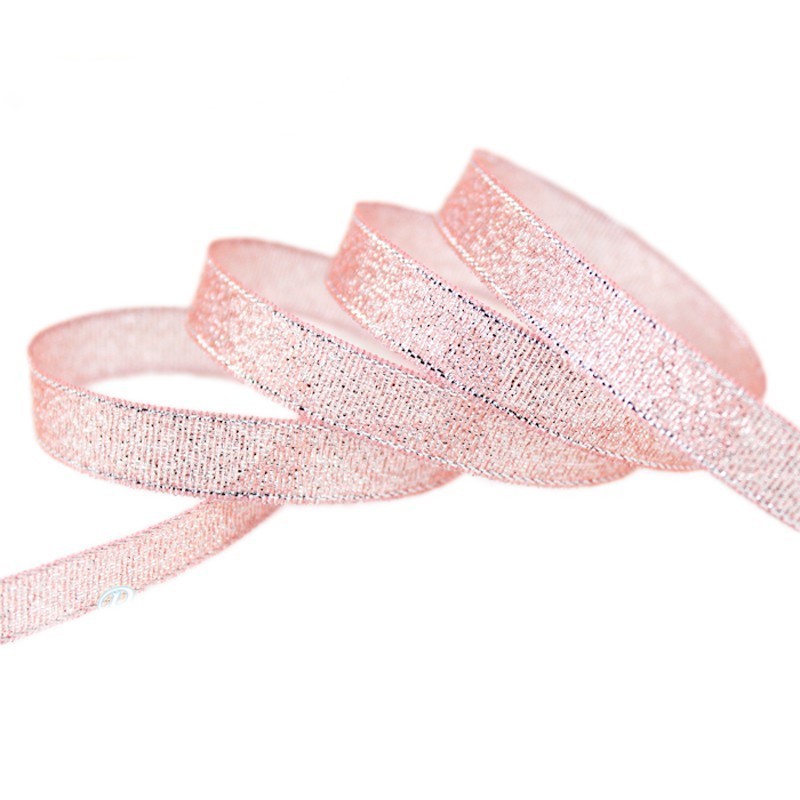 2 Mètres de Ruban Gros Grain Pailleté Rose 10mm