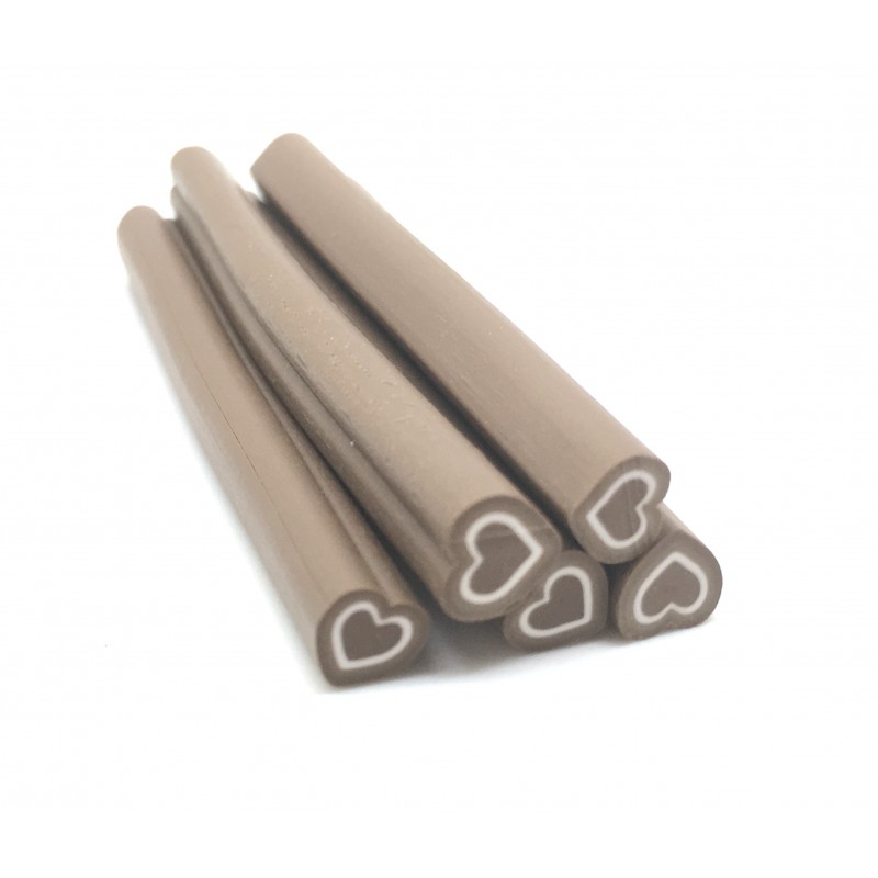 5 Canes Coeur Chocolat en Pâte Polymère 5cm