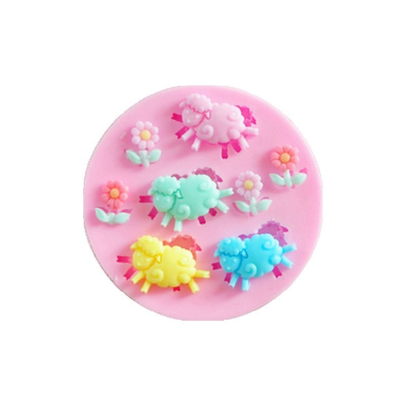 Moule en Silicone Moutons Fleurs Fimo Résine Gâteau