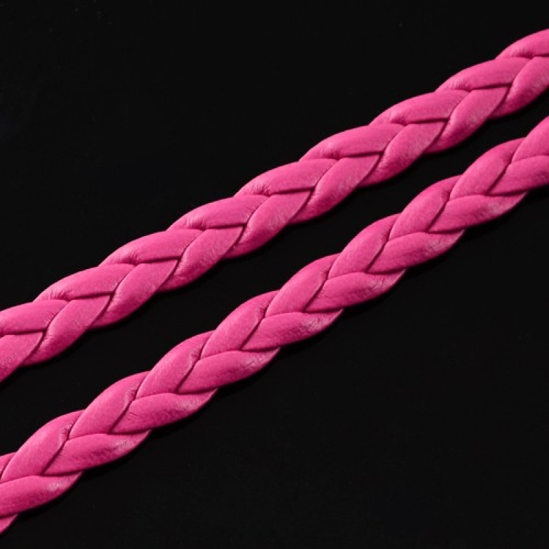 1 Mètre de Cordon Cuir Véritable Tressé Fuchsia 5mm