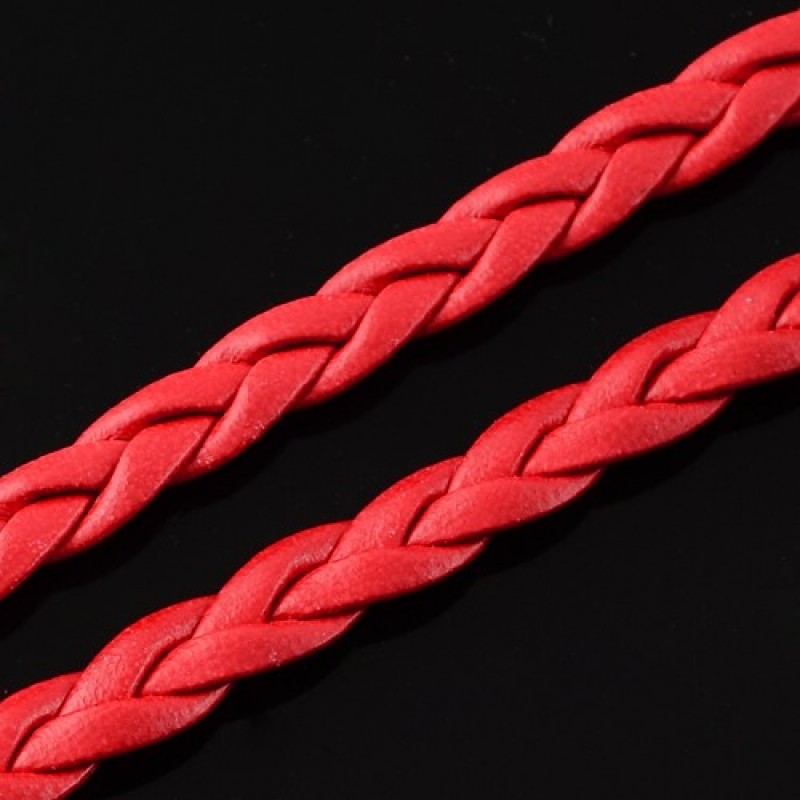 1 Mètre de Cordon Cuir Véritable Tressé Rouge 5mm