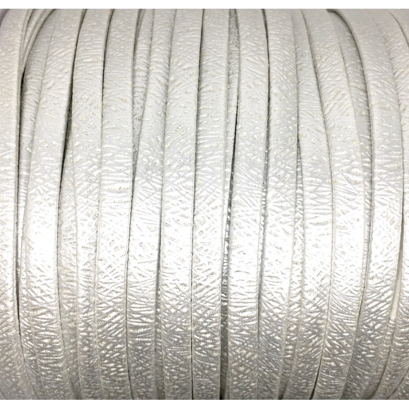 1 Mètre de Cordon Cuir Véritable Argenté Brillant 5mm