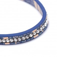 1 Mètre de Cordon Imitation Cuir Strass Bleu 6,5mm