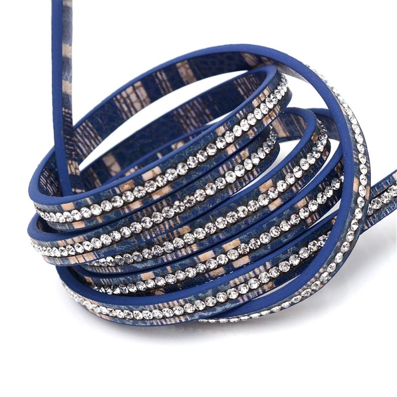 1 Mètre de Cordon Imitation Cuir Strass Bleu 6,5mm