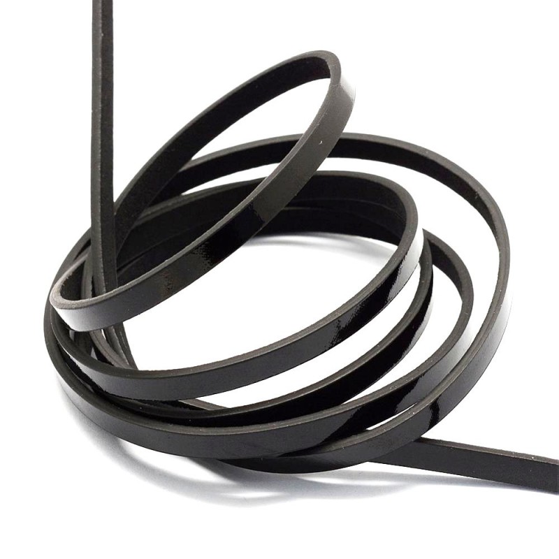 1Mètre de Cordon Imitation Cuir Brillant Noir 5mm