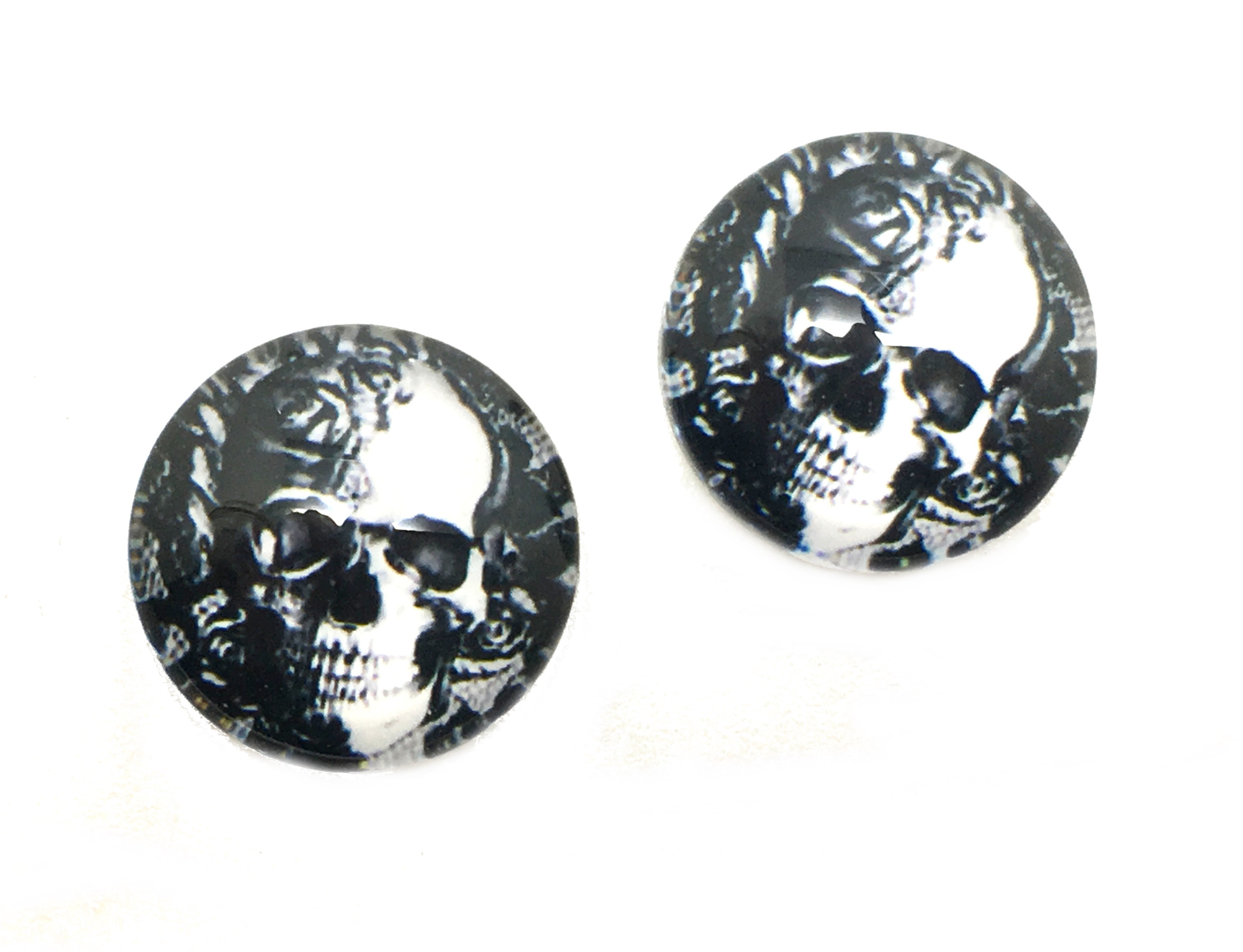 2 Cabochons en Verre Illustrés Crâne Tête de Mort Gothique 12mm