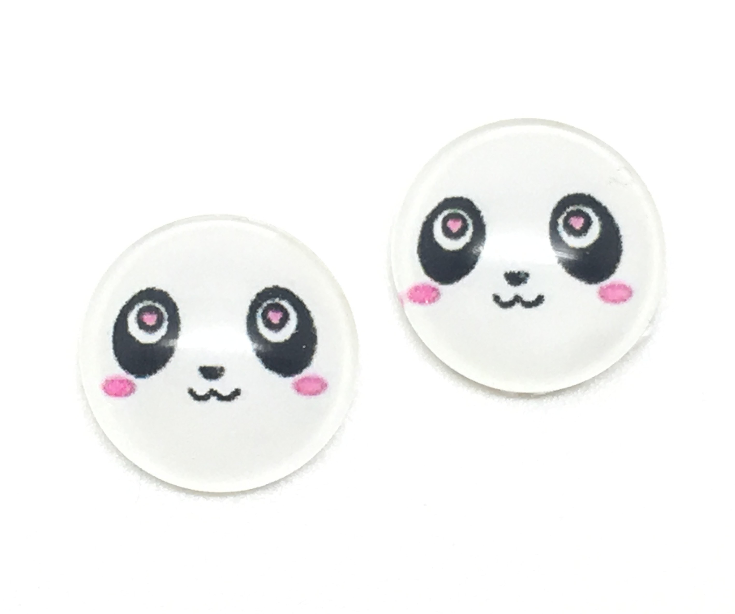 2 Cabochons en Verre Illustrés Panda Noir et Blanc 12mm