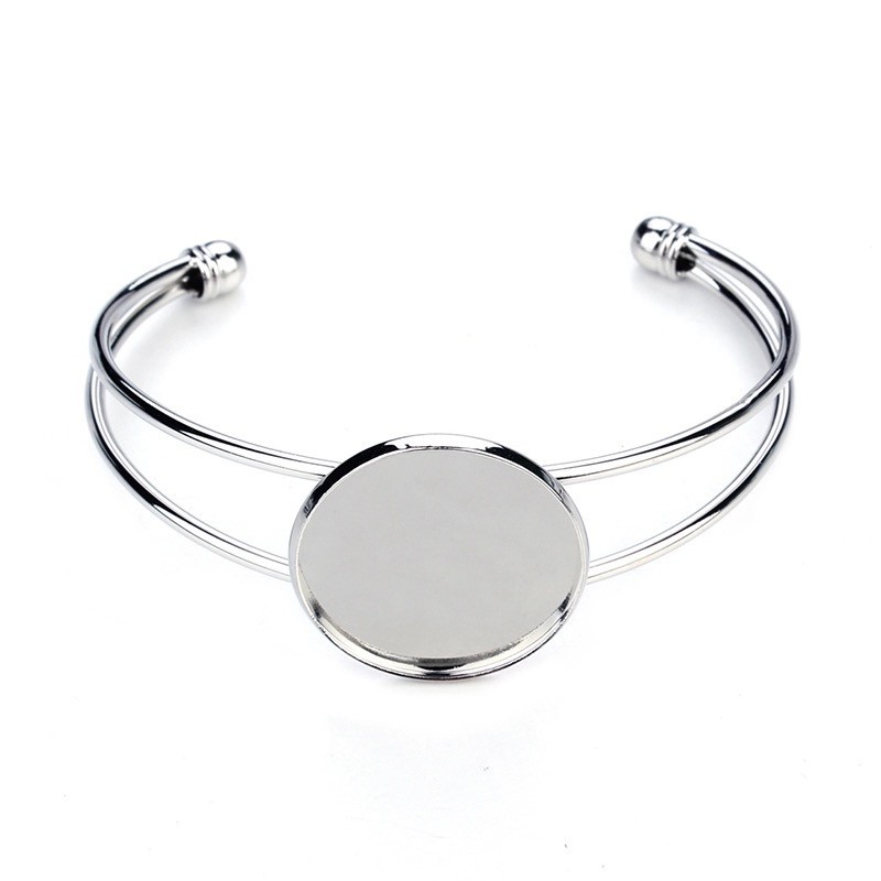 Support Bracelet Jonc Ajustable Argenté pour Cabochon 25mm