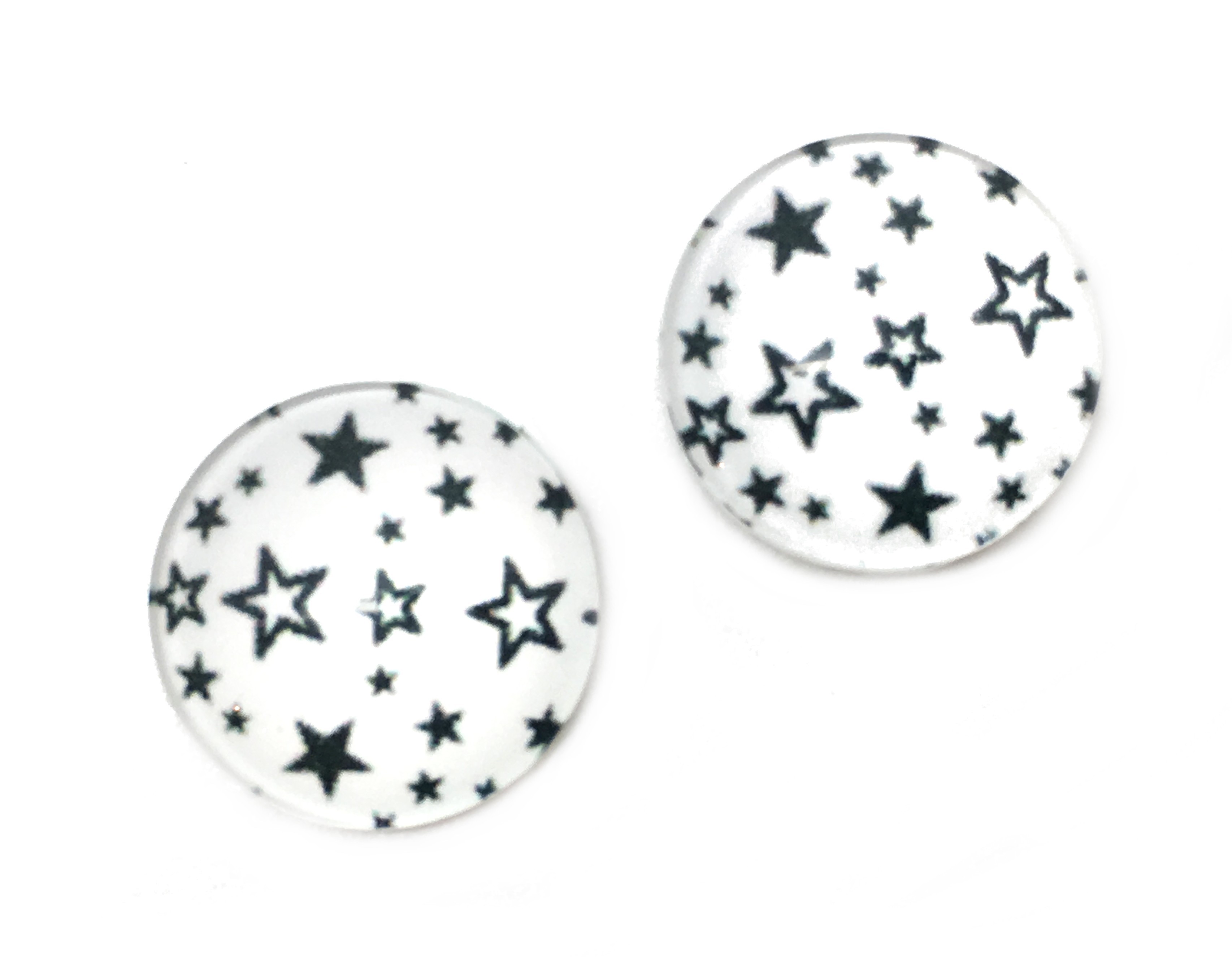 2 Cabochons en Verre Illustrés Etoile Noir et Blanc 12mm