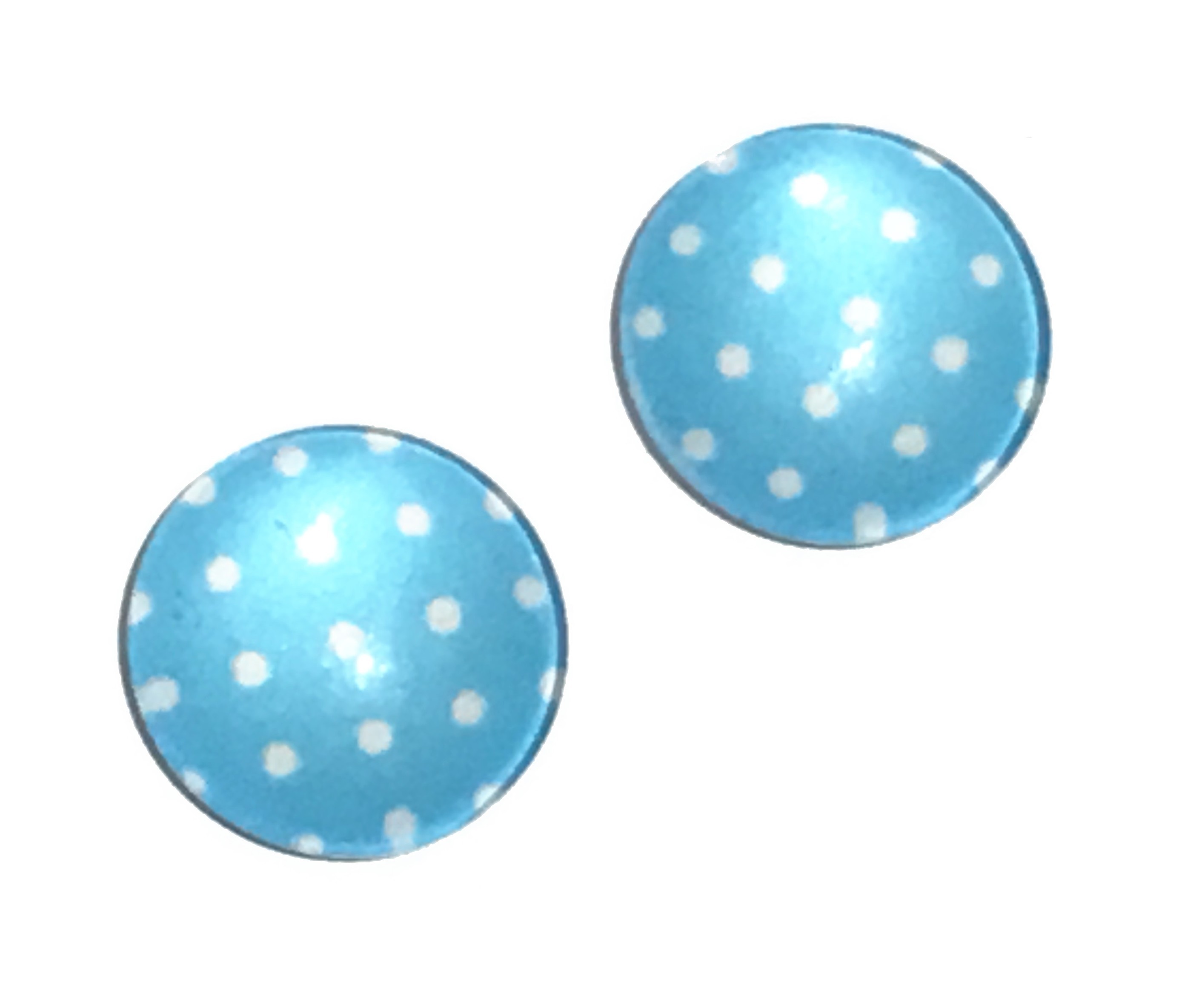 2 Cabochons en Verre Illustrés Bleu à Pois Blanc 12mm
