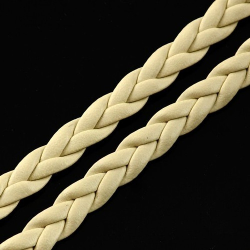 1 Mètre de Cordon Cuir Véritable Tressé Beige 5mm