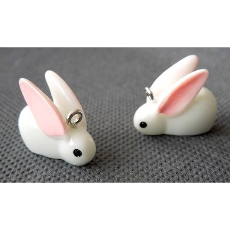 2 Breloques Lapin Blanc en Résine 22mm